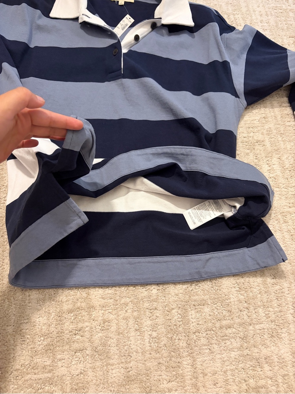 Madewell rugby long sleeve navy blue striped polo 100% cotton brand NWT - Picture 5 of 6